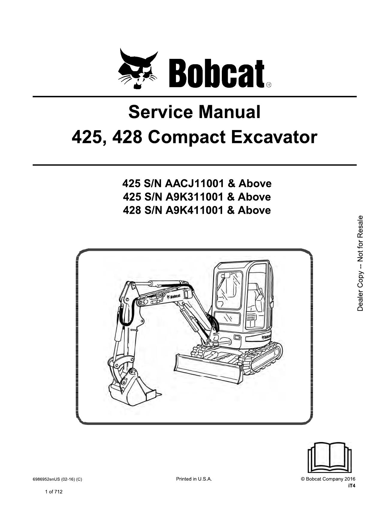 425, 428 Compact Excavator Service Manual Bobcat